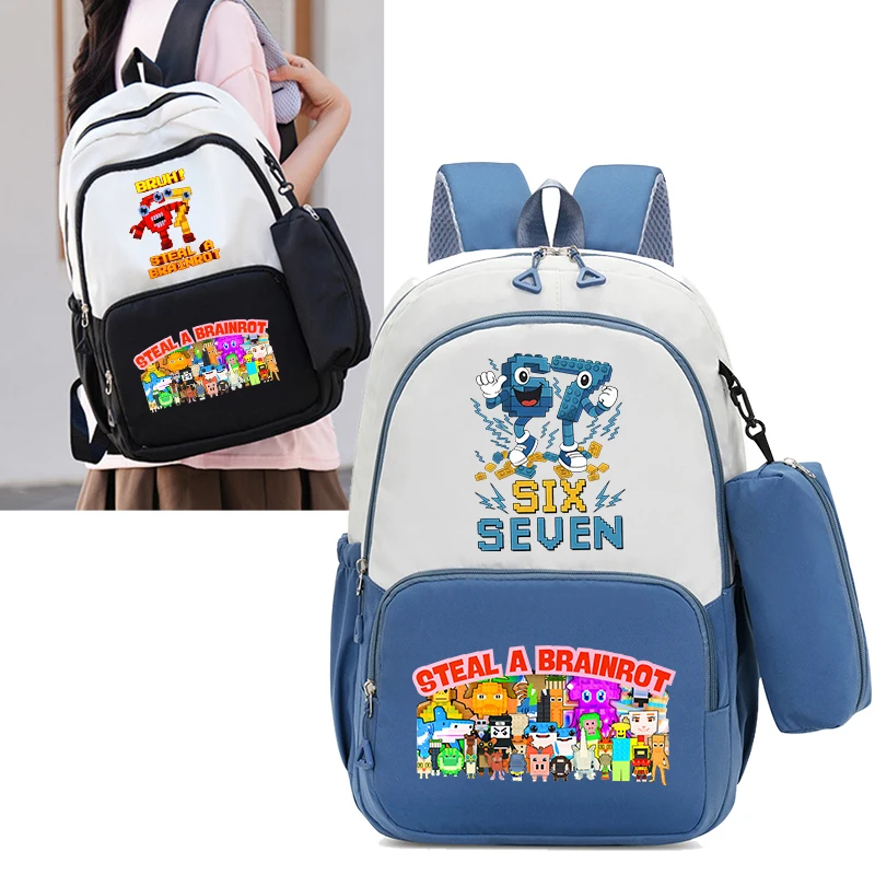 Рюкзак Steal A Brainrot 67, набор пеналов, детский рюкзак большой вместимости, шесть семи мем, школьные ранцы для мальчиков и девочек, наборы