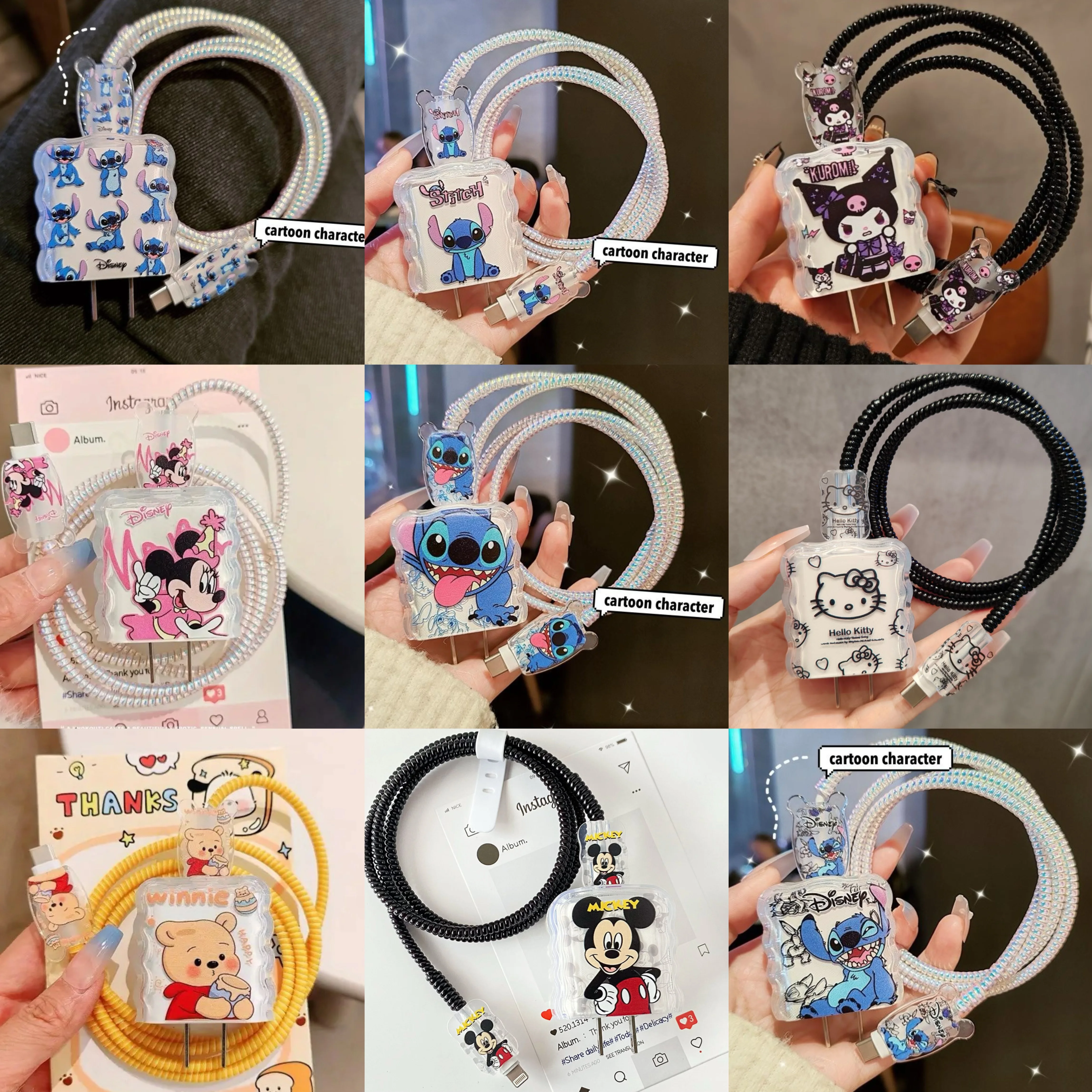 

New Anime Cartoon Sttich Charger Cable Protection Cover for iPhone 20w Fast Charging Data Cable Protection Cover Cable Winder