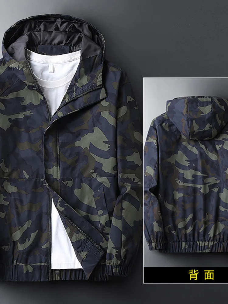 2024 primavera e autunno nuova tendenza moda Camouflage cappotto con cappuccio da uomo Casual allentato impermeabile di alta qualità Plus-Size