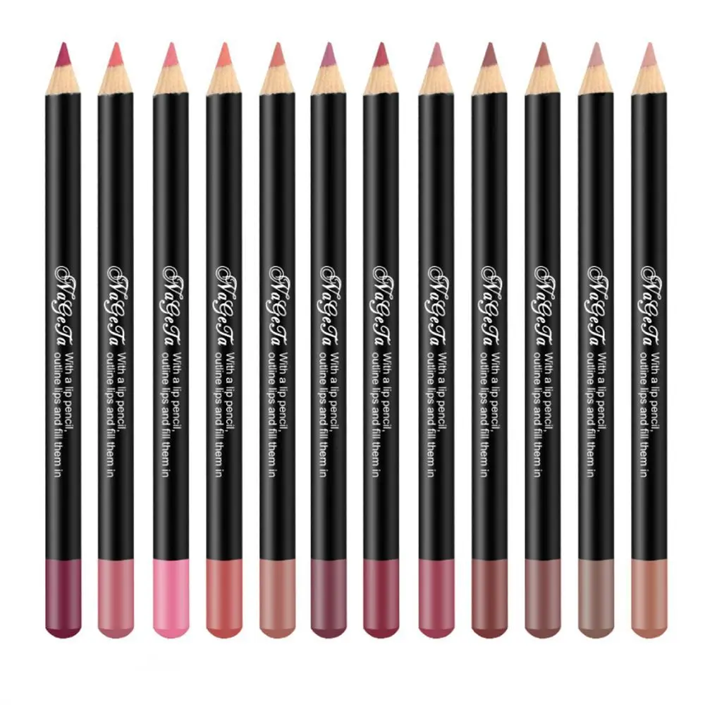 Natural Smooth Waterproof Professional Long Lasting Matte Lip Liner Lip Liner Pencil Lipstick Eyeliner Pen 12 Assorted Colors