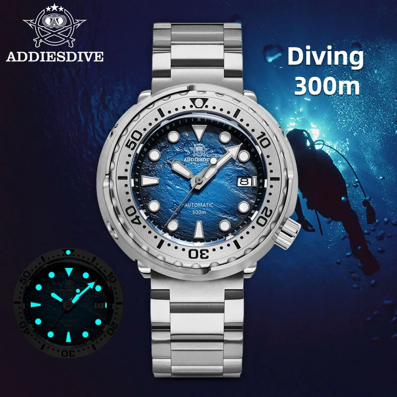 

ADDIESDIVE Diving Watch NH35A Movement 316L Stainless Steel 300M Waterproof BGW9 Luminous Sapphire Crystal Unidirectional Bezel