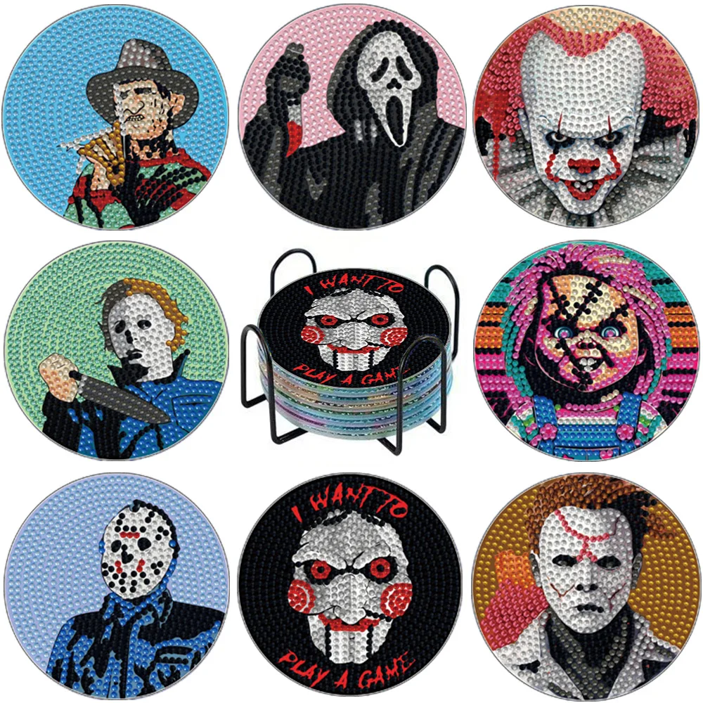 

Diamond Painting Diy Coaster Insulation Mat Halloween Character Acrylic Diamond Coffee Coaster