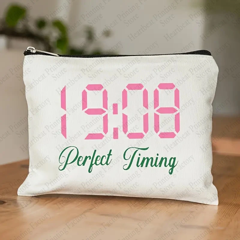 19:08 Perfect Timing Pattern Makeup Bag Sorority Gift Cosmetic Case Perfect Black Greek Sorority Gifts Paraphernalia Gifts