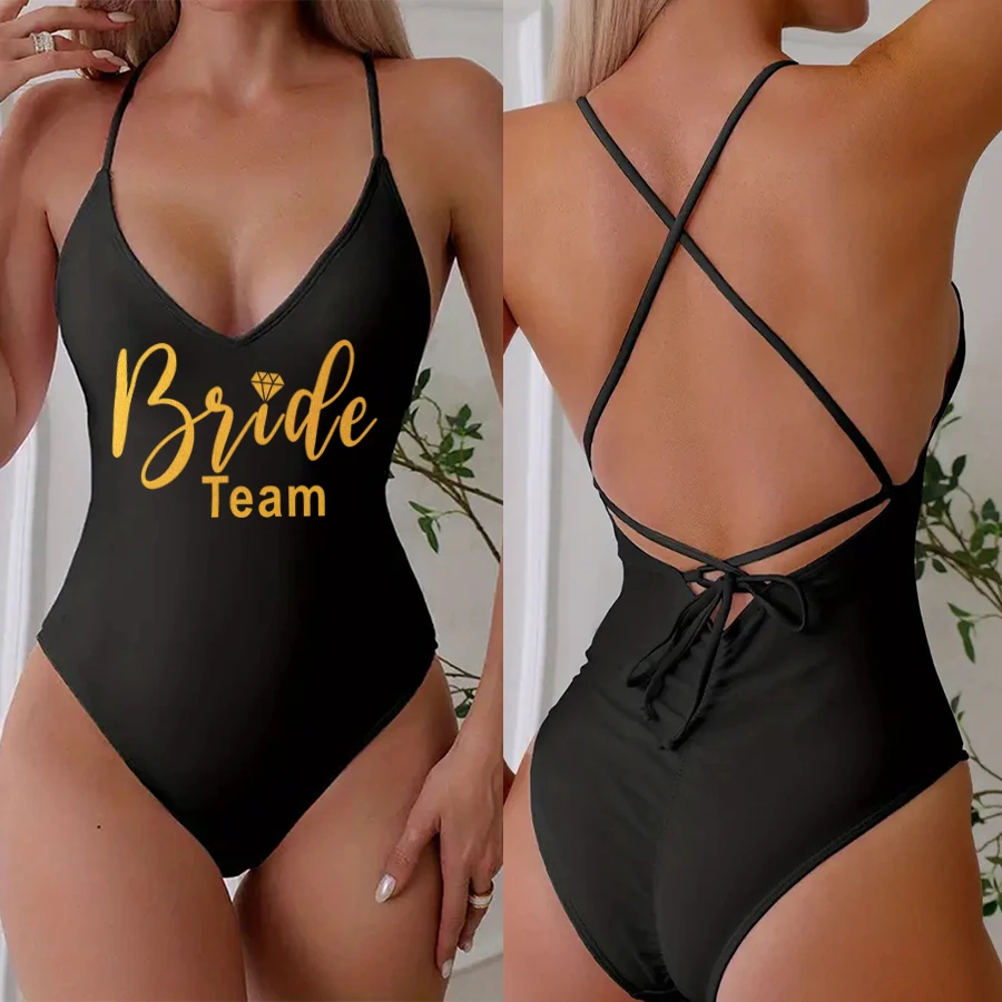 Hen bachelor Party Swimwear Woman One Piece Swimsuit Bride Team Diamond Sexy Pad Swimsuits Girl Summer Bathing Suit Micro Bikini