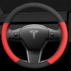 For Tesla Model 3 Y X S Steering Wheel Cover 4 Seasons 36-38 CM Diameter Steering Wheel Suede Cover Car Interior Accessories