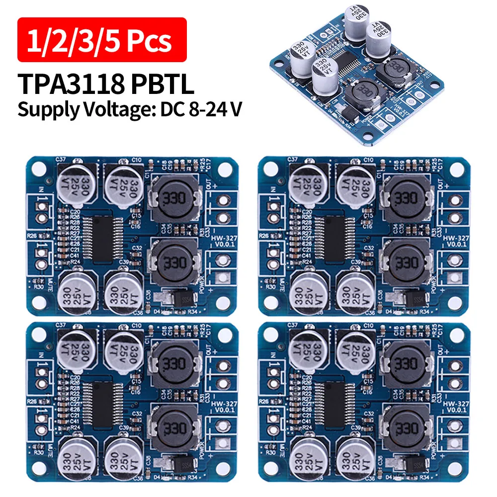 1-5Pcs TPA3118 PBTL Power Amp Module Mono Channel Digital Stereo Amplifier Module 1x60W DC8-24V for 4-8 Ohms Speaker