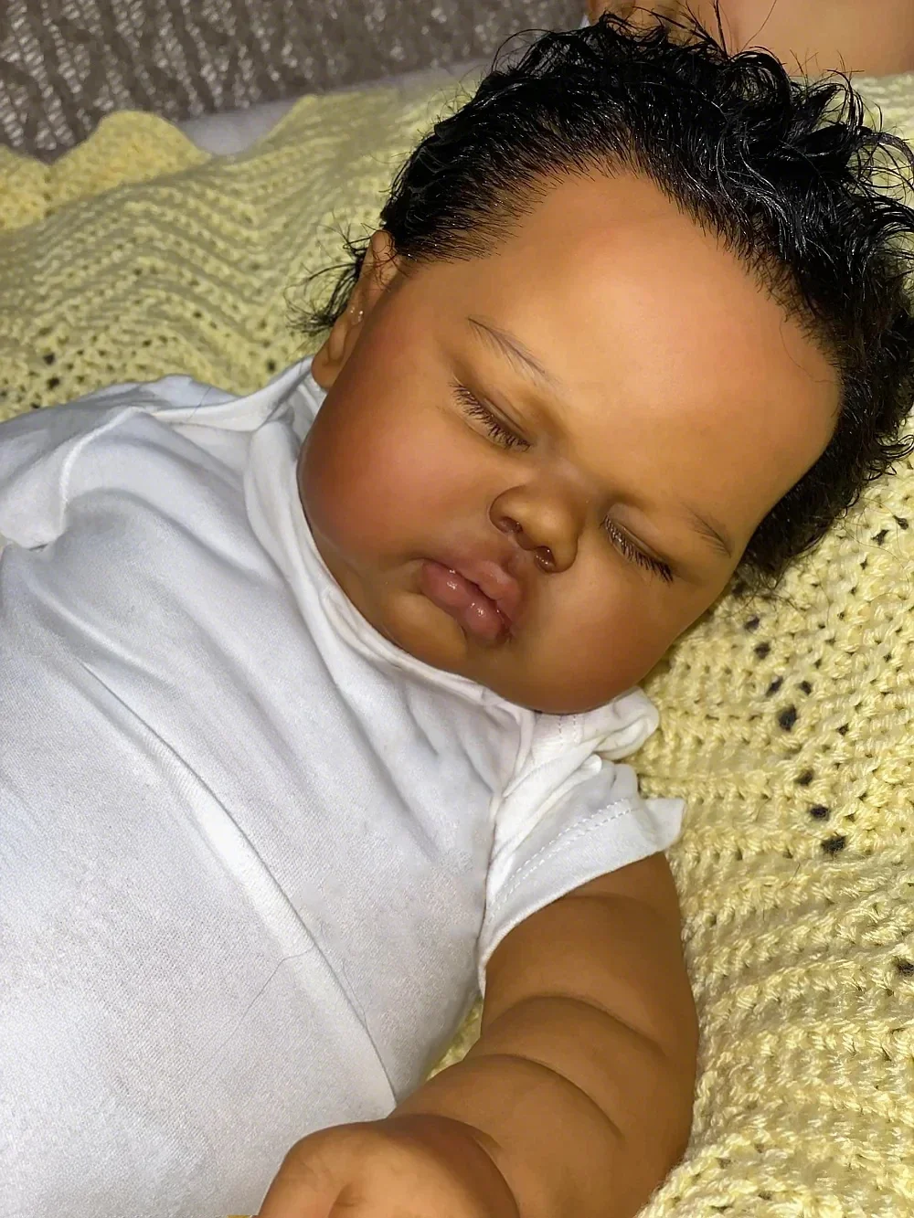 19Inch Small Pickle in Dark Skin Soft Cloth Body Lifelike Reborn Toddler Hand rooted Hair Cuddly Baby Girl Doll Baby