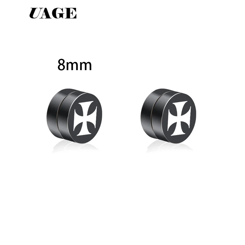 UAGE Iron Cross Magnetic Magnet Ear Stud Easy Use  Stud Earrings For Women Men Earrings Clip On No Ear Hole Gif 1Pair