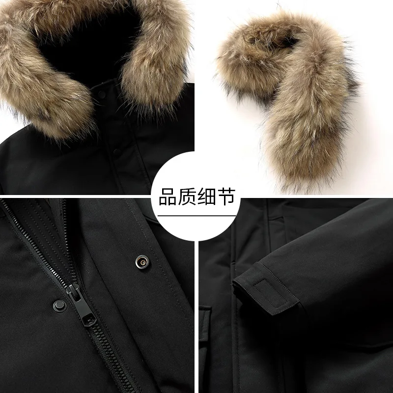 หนาลงเสื้อแจ็คเก็ตผู้ชาย 90 เป็ดสีขาวลงสามารถถอดออกได้ Raccoon FUR COLLAR JACKET ธุรกิจ Casual Hooded Down JACKET