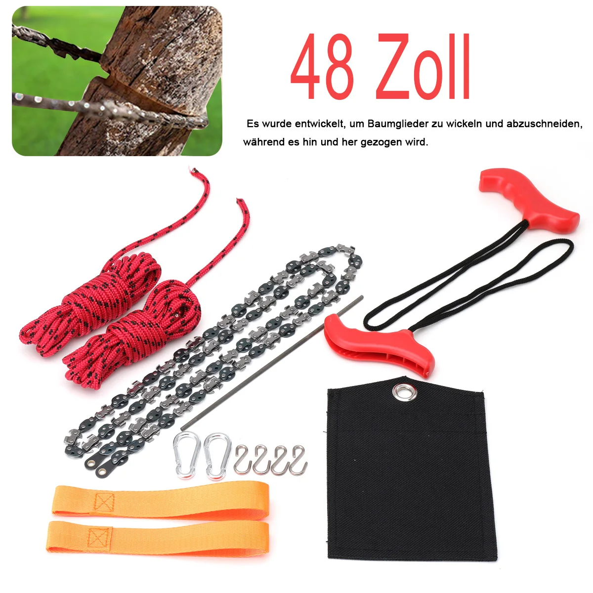 Tragbare Zugsäge 48 Zoll Handgeführte Drahtsäge Outdoor Survival Handkettensäge Multifunktions-Taschenkettensäge – Detail 1