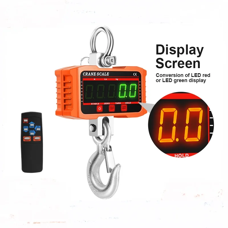 500KG/1500kg Digital Crane Scale 1T LED High Load Industrial Heavy Duty Alloy Hook Weight Balance N/lb/kg Hold Hanging Scales