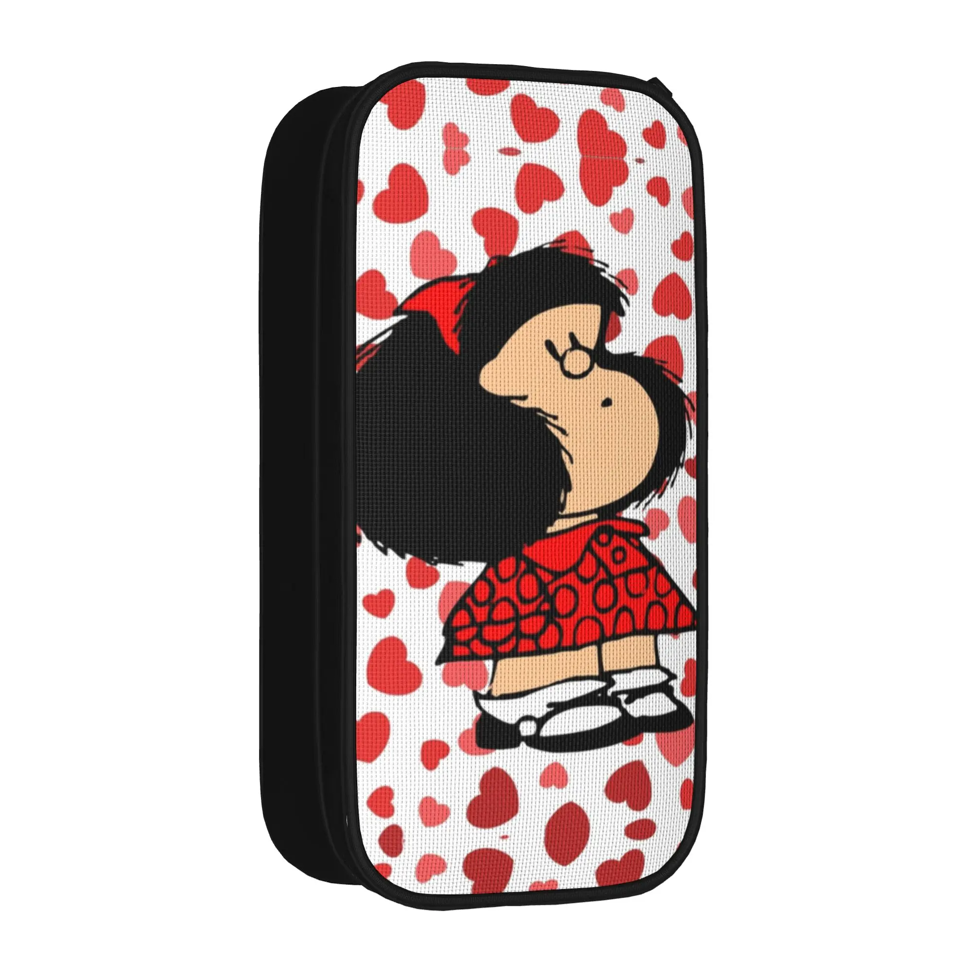

New M-Mafaldas Heart Pencil Case Amine Cartoon Pencilcases Pen for Student Big Capacity Bag Students School Zipper Stationery