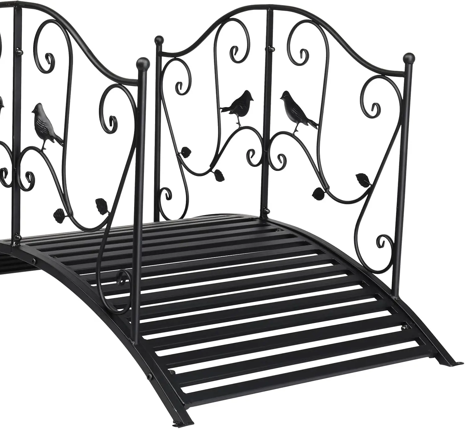 Modern Black Iron Garden Bridge Outdoor Decorative Arch Footbridge Walkway Furniture For Yard Pond Stream Backyard Landscaping Lawn, Black