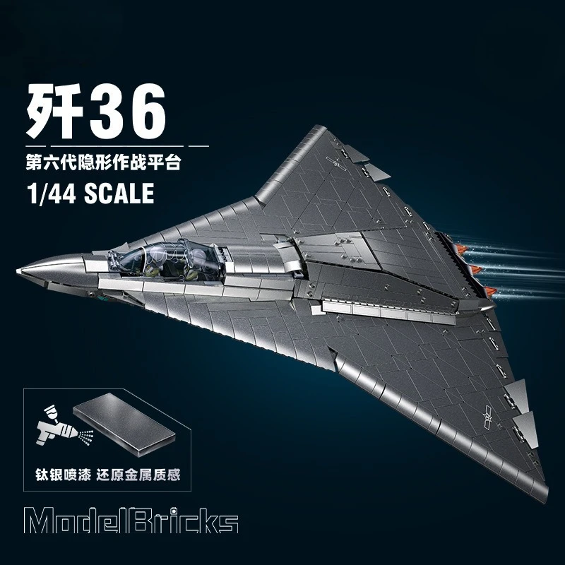 

6th Generation Stealth Fighter Titanium Silver Military Building Blocks Model Toy for Collectors