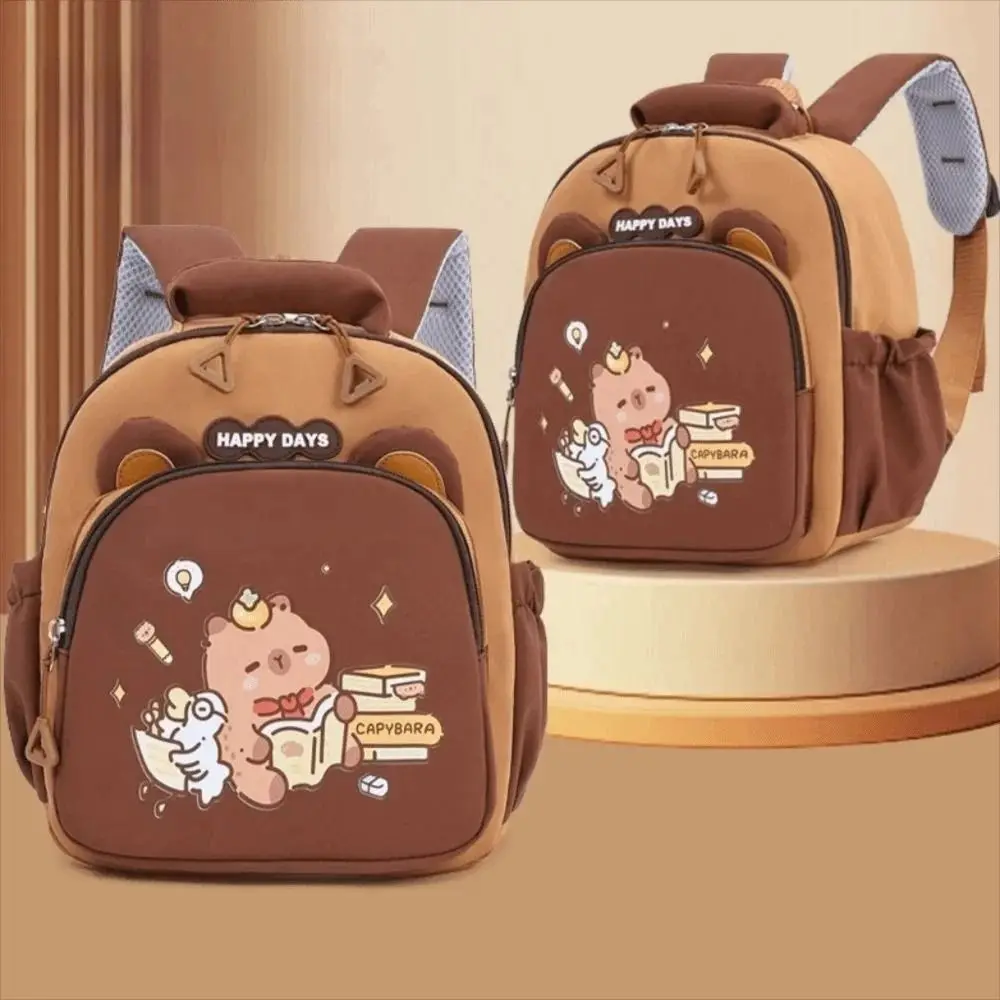 Cartoon Capybara Kindergarten Backpack Lightweight Multi-Pockets Children's Capybara Backpack Kawaii Adjustable Straps
