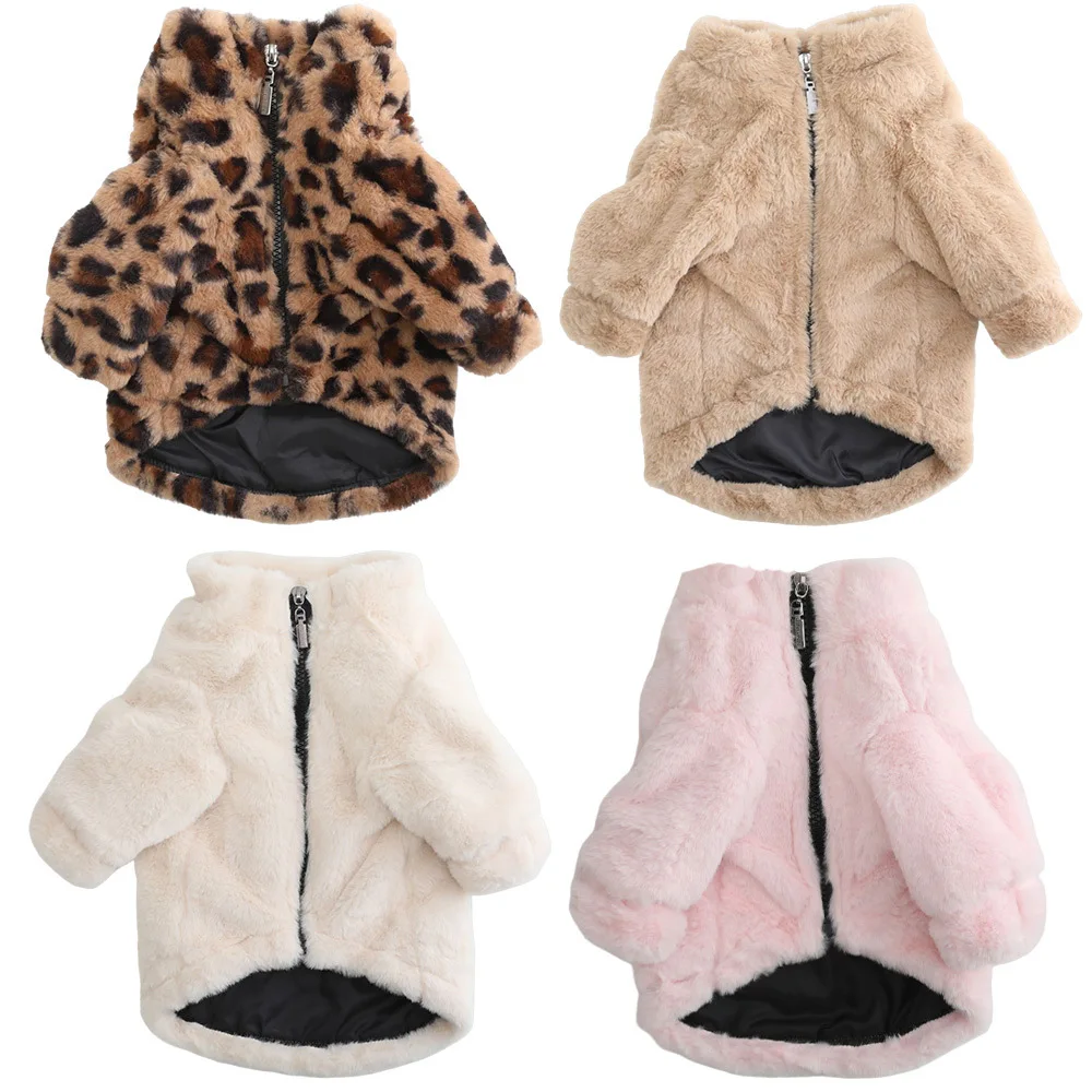 wholesale bulk items Leopard Pattern Rabbit Fleece Autumn and Winter Dog Clothing Pet Thickened Warm Fur Coat Pet Apparel Luxury