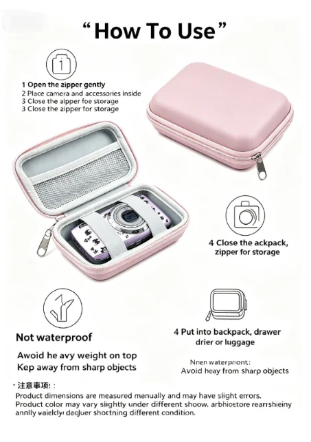 CCD Camera Carrying Case, Shock-Resistant Digital Camera Storage Box, EVA Hard Shell Portable Travel Bag for Camera, Memory Card