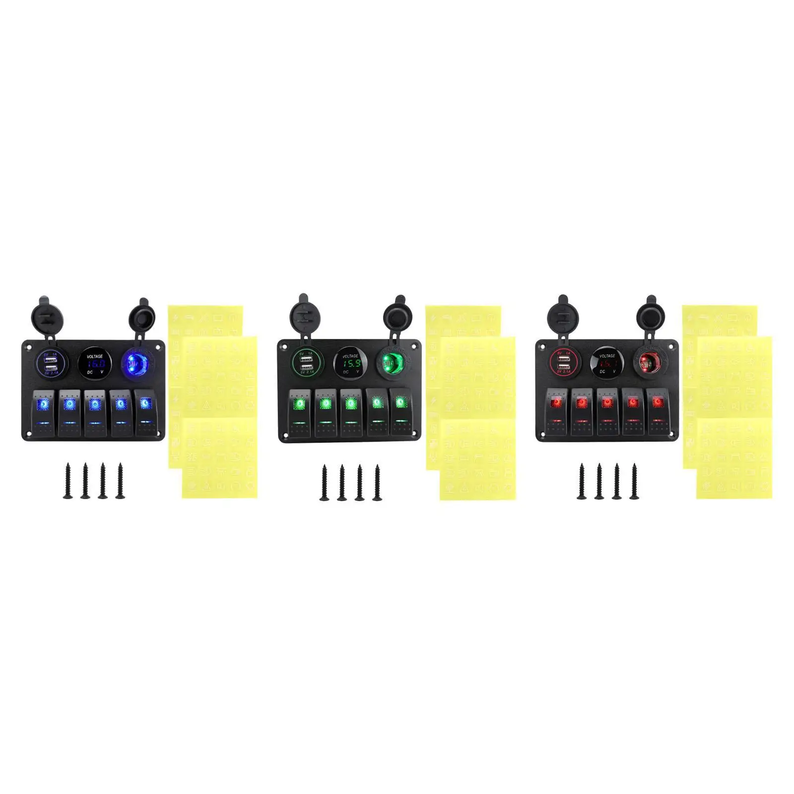 

Generic 5 Gang Rocker Switch Panel with 2 USB Slot Socket for Boat RV