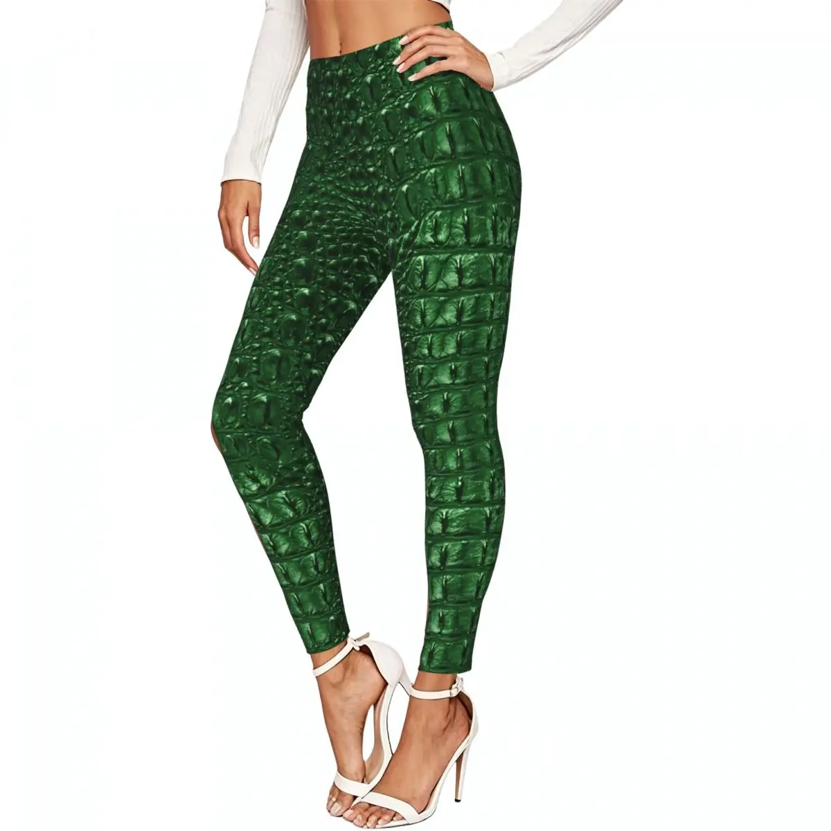 Green Crocodile Skin Texture Women Stretchy Leggings High Elastic Comfortable Fitness Yoga Pants