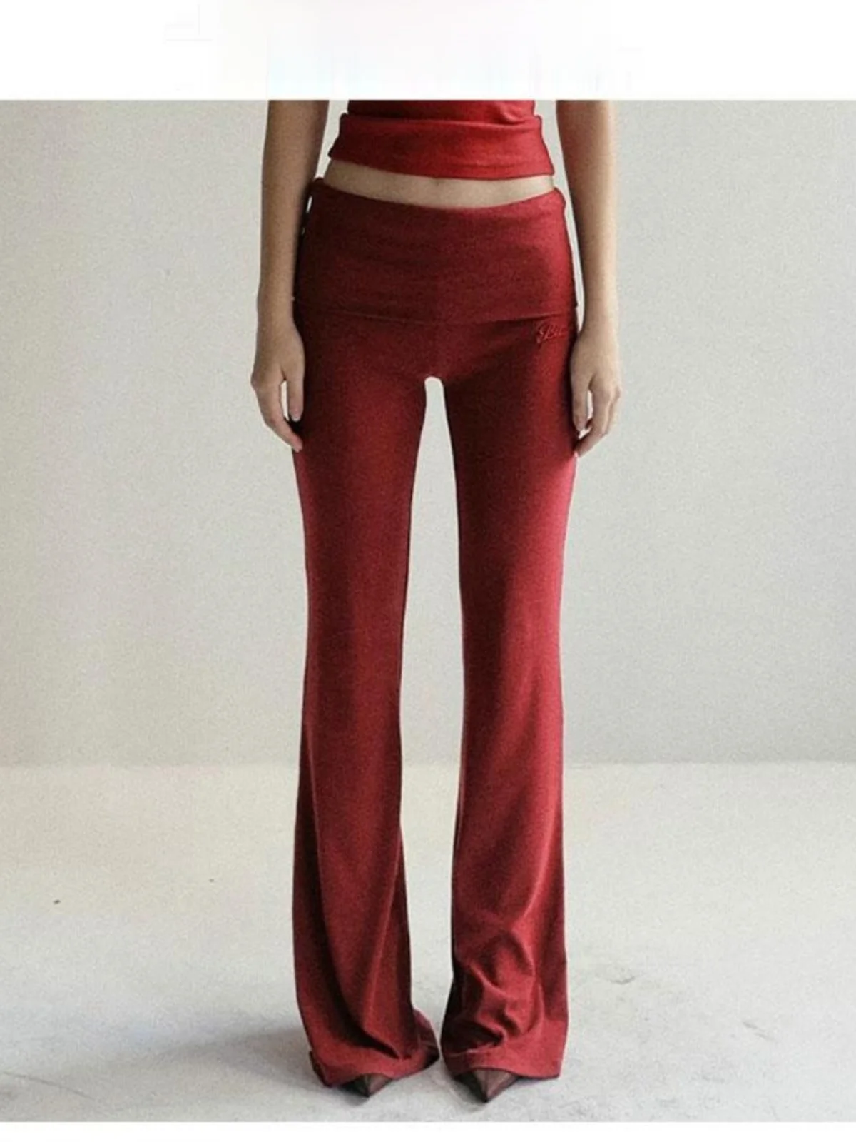 American Sle Bell Bot pantalones de Yoga para mujer primavera otoño rojo hasta el suelo cintura baja pantalones casuales sueltos