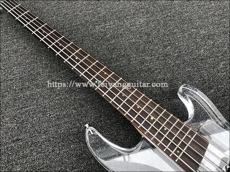 Electric Bass Guitar, Rosewood Fingerboard with LED Light, Acrylic Body,  5 Strings, High Quality Bass Guitar,Free shipping