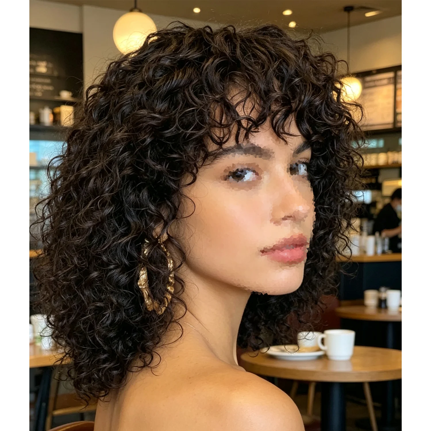 

Water Wave Short Curly Human Hair Wigs 100% Human Hair Afro Wig Glueless Fluffy Curly Wig Pre Plucked Natural Hairline Heat Resi