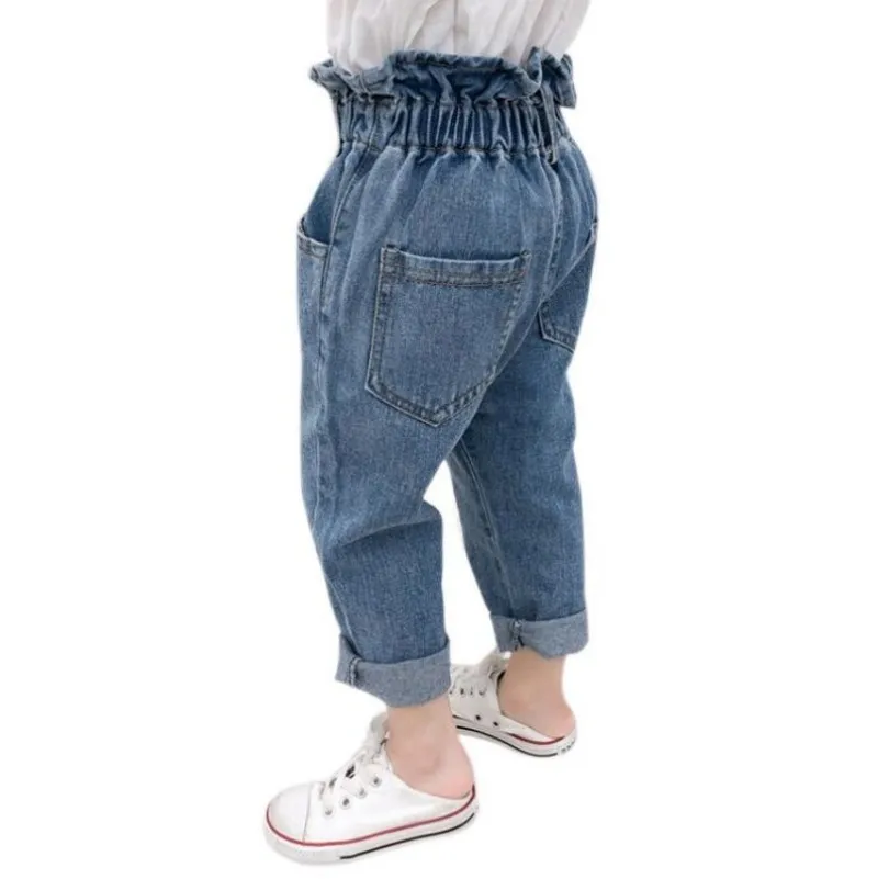 Spring Autumn New Girls High Waist Jeans trousers Cotton Casual Baby Feet Pants Teenager Denim Boys Jeans Clothes