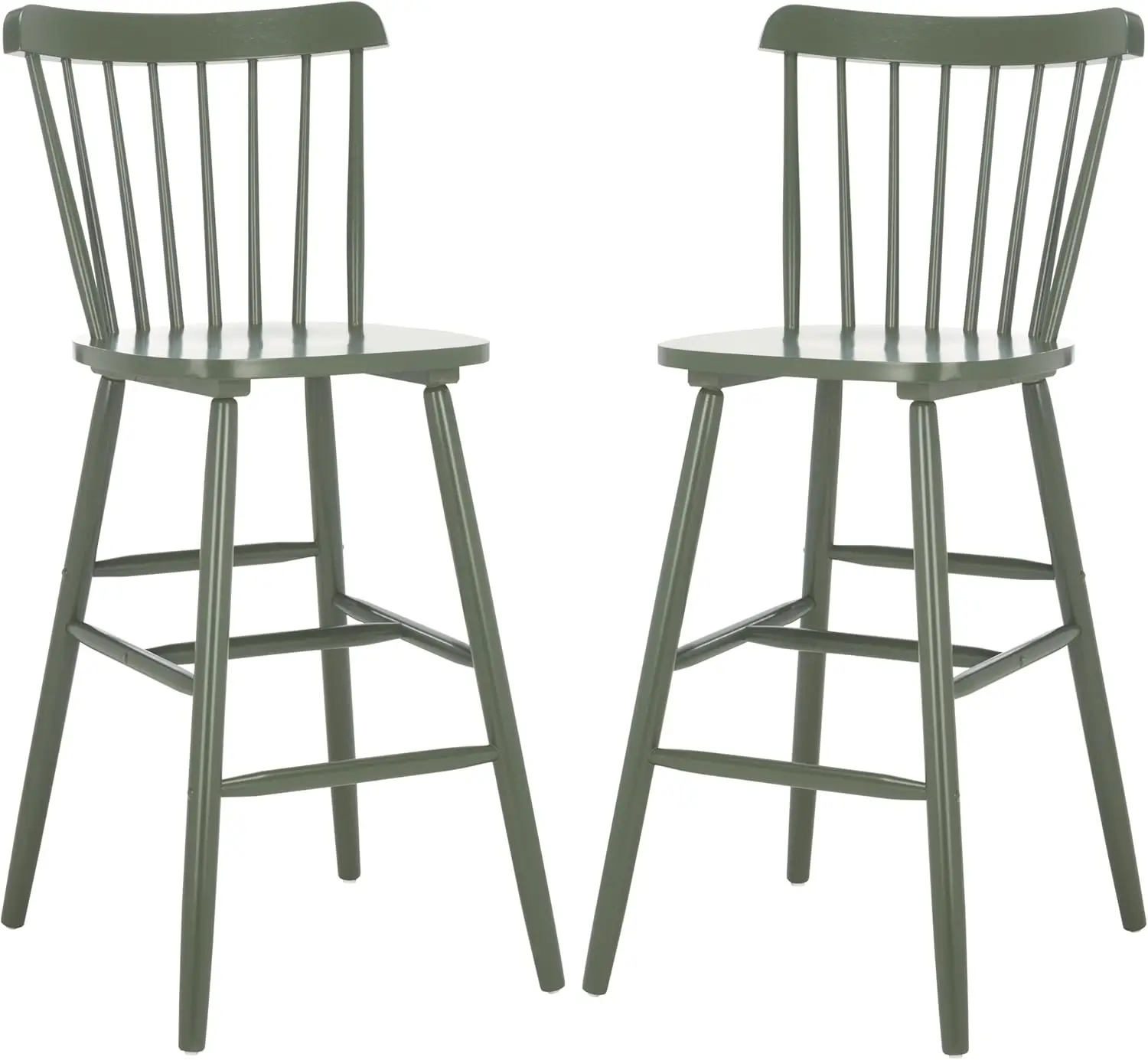 Home Collection - Galena Bar Stool Set of 2, Dusty Green Solid Wood, 30-inch Seat Height, Farmhouse Windsor Spindle Back Desi
