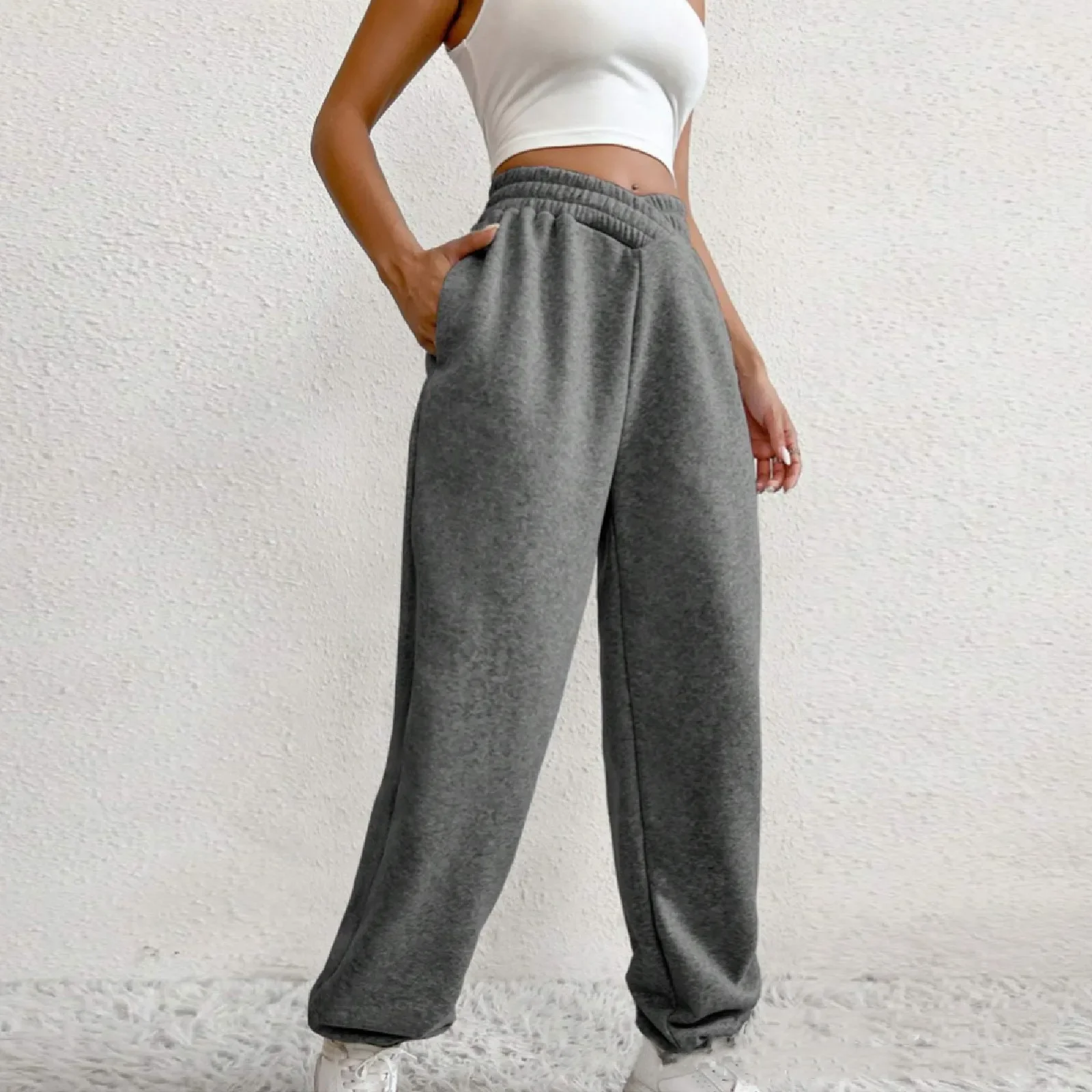 

Y2K Gray Jogging Sweatpants Women Hippie Streetwear Oversized Sports Pants Loose Straight Wide Leg Trousers Korean Style Clothes