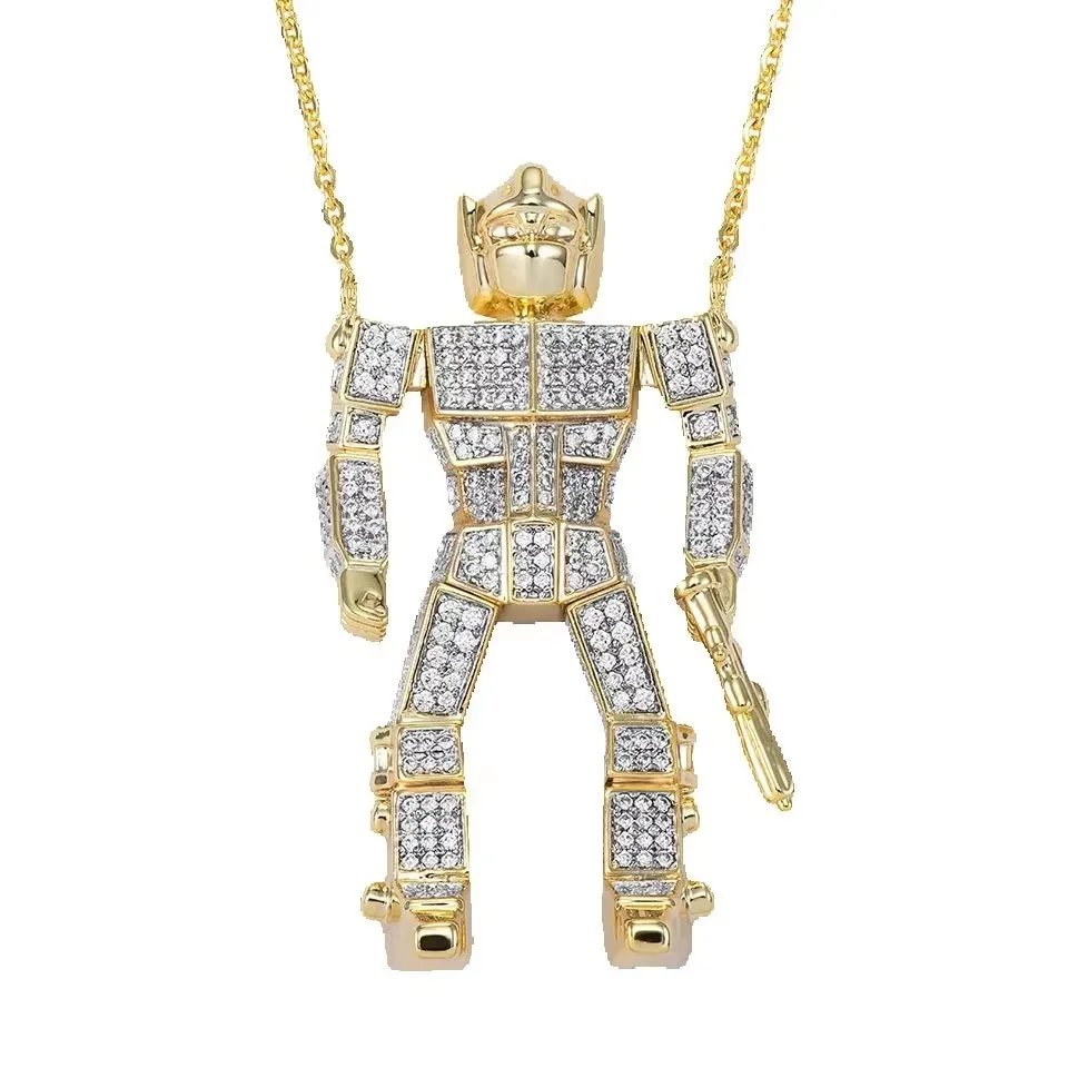 

VANAXIN Iced Out 3D кулон-робот ожерелье для мужчин 14 К позолоченный кубический цирконий хип-хоп панк ювелирные изделия подарочные аксессуары