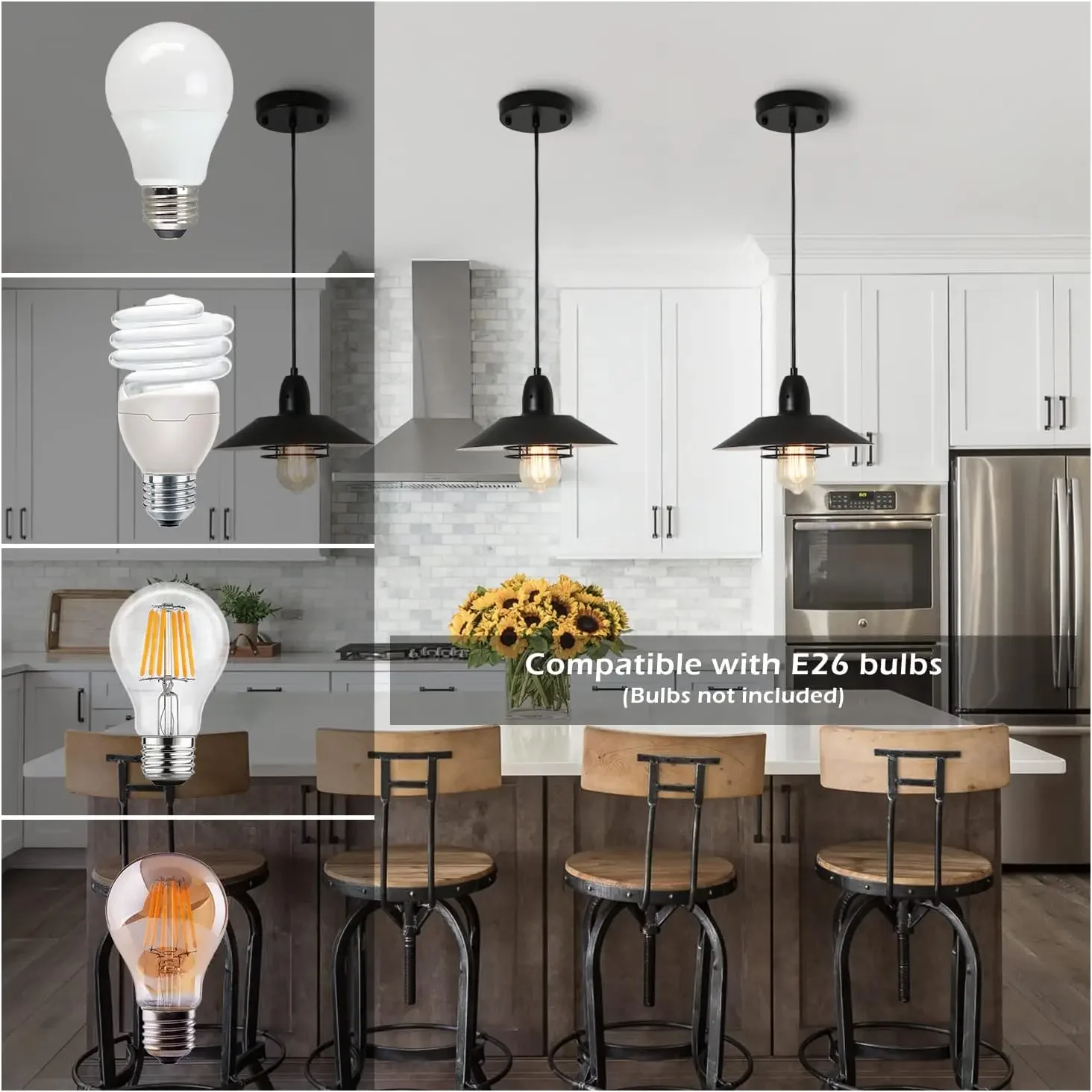 Vintage Pendant Light Black Fixture Pendant Light with Spring Frame Adjustable Metal Pendant Light, E26 [Bulb Not Included]