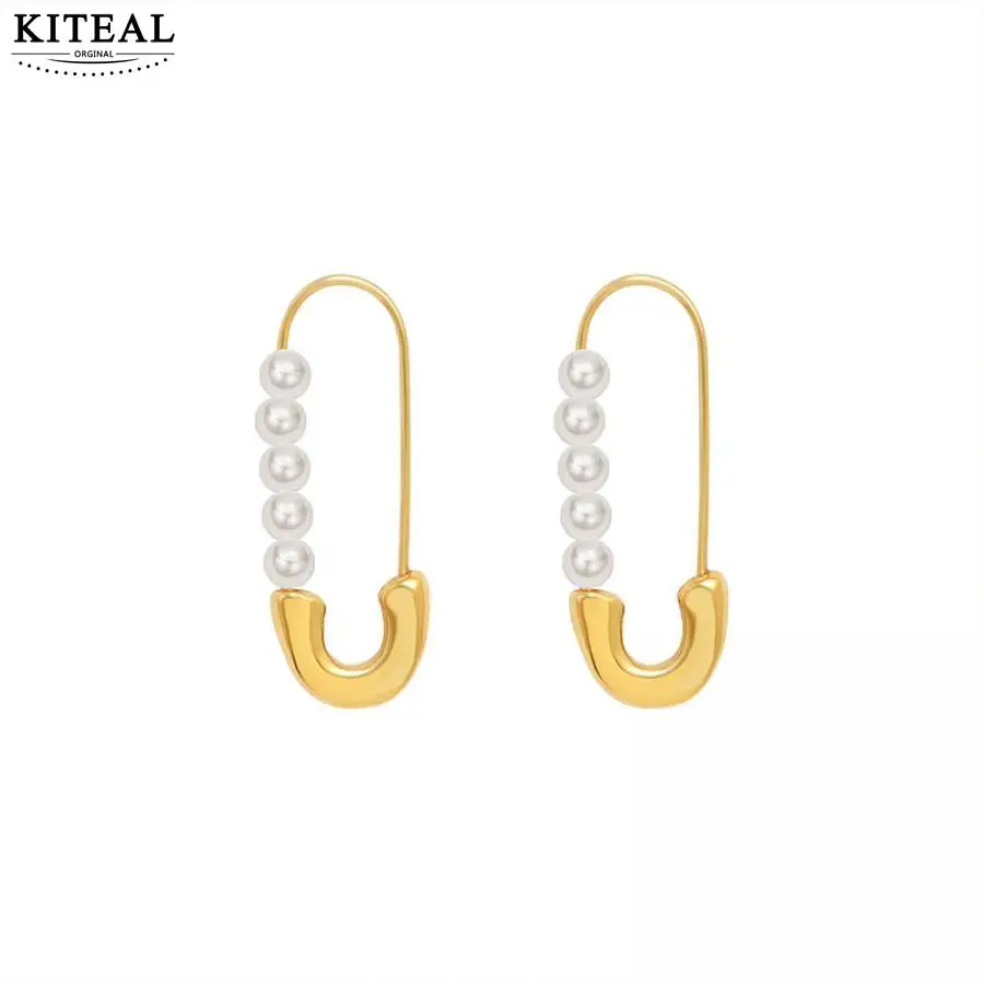 

KITEAL NEW!! Gold color Gentlewoman stud earrings Paperclip Pearl Earrings women earrings wedding decoration