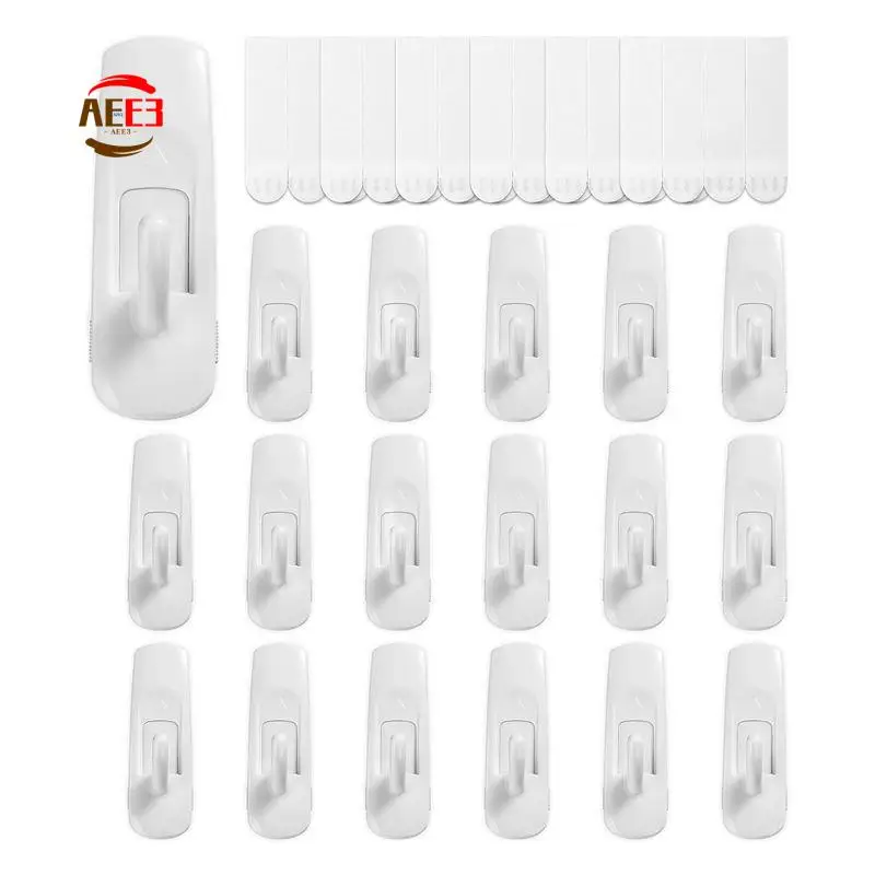 

AEE3-18 Hooks+24 Strips Medium Utility Hooks Damage-Free Hanging Hooks Heavy Duty With Adhesive Strips