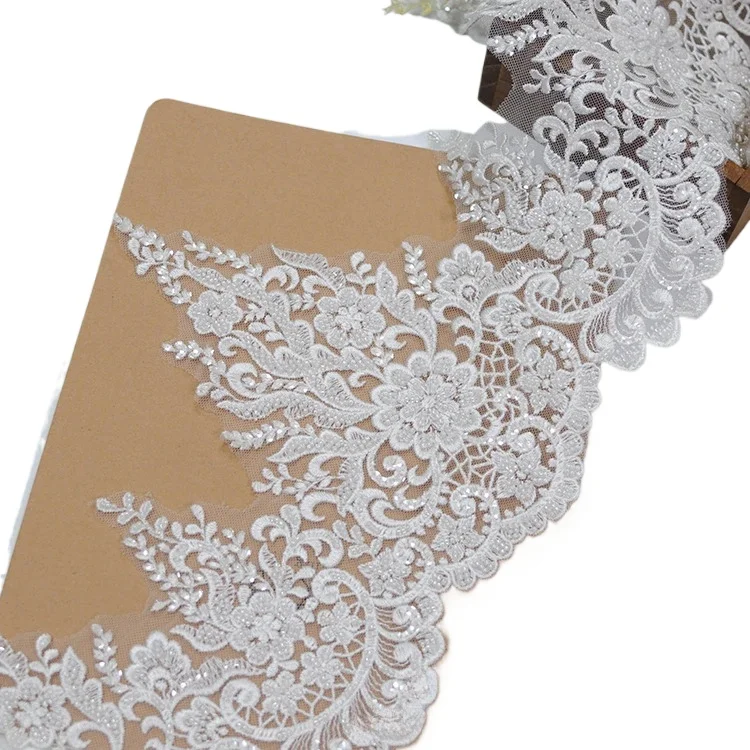 5 Yards Pack Superior Quality White Sewn Bead Lace Ideal for Lace Head Veil Wedding Dress Decorative Accessories and Lace DIY