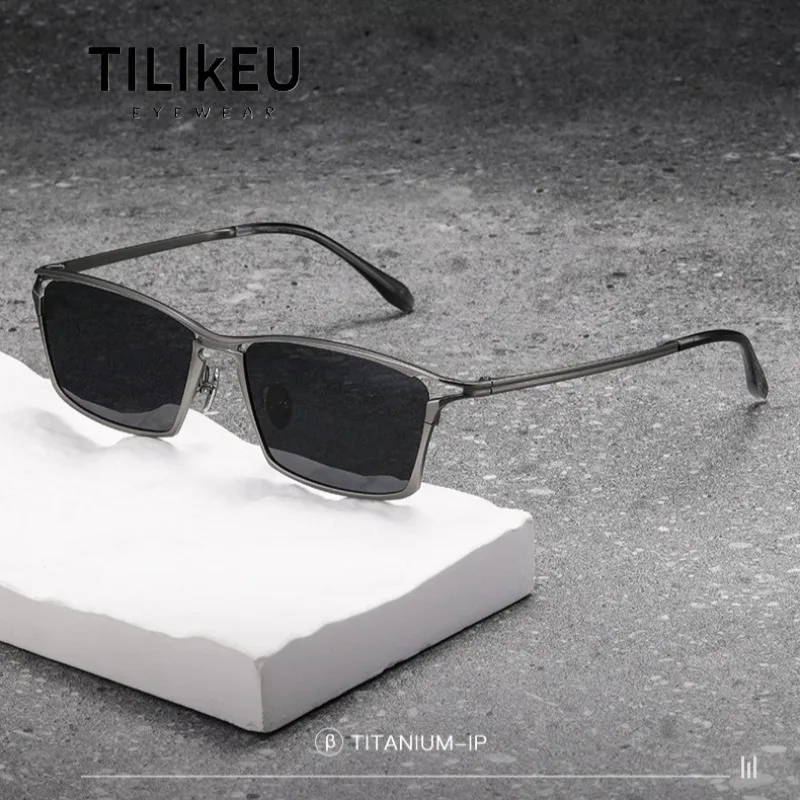 

New Top Quality Pure Titanium Driving Anti-Glare Sunglasses Classic Retro Hip-Hop Punk Style Square Polarized Sunglasses UV400