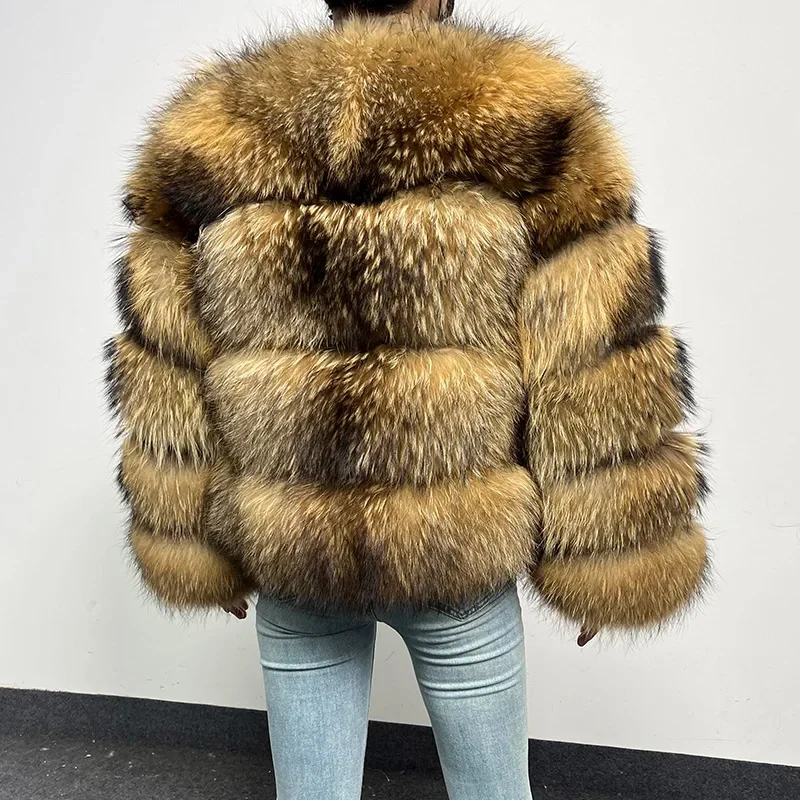 2024 Natural Raccoon Luxury Plus Size tops Clothing Curve coat Real Fur Coat Women\'s Jackets Winter Furry Vest Leather Female