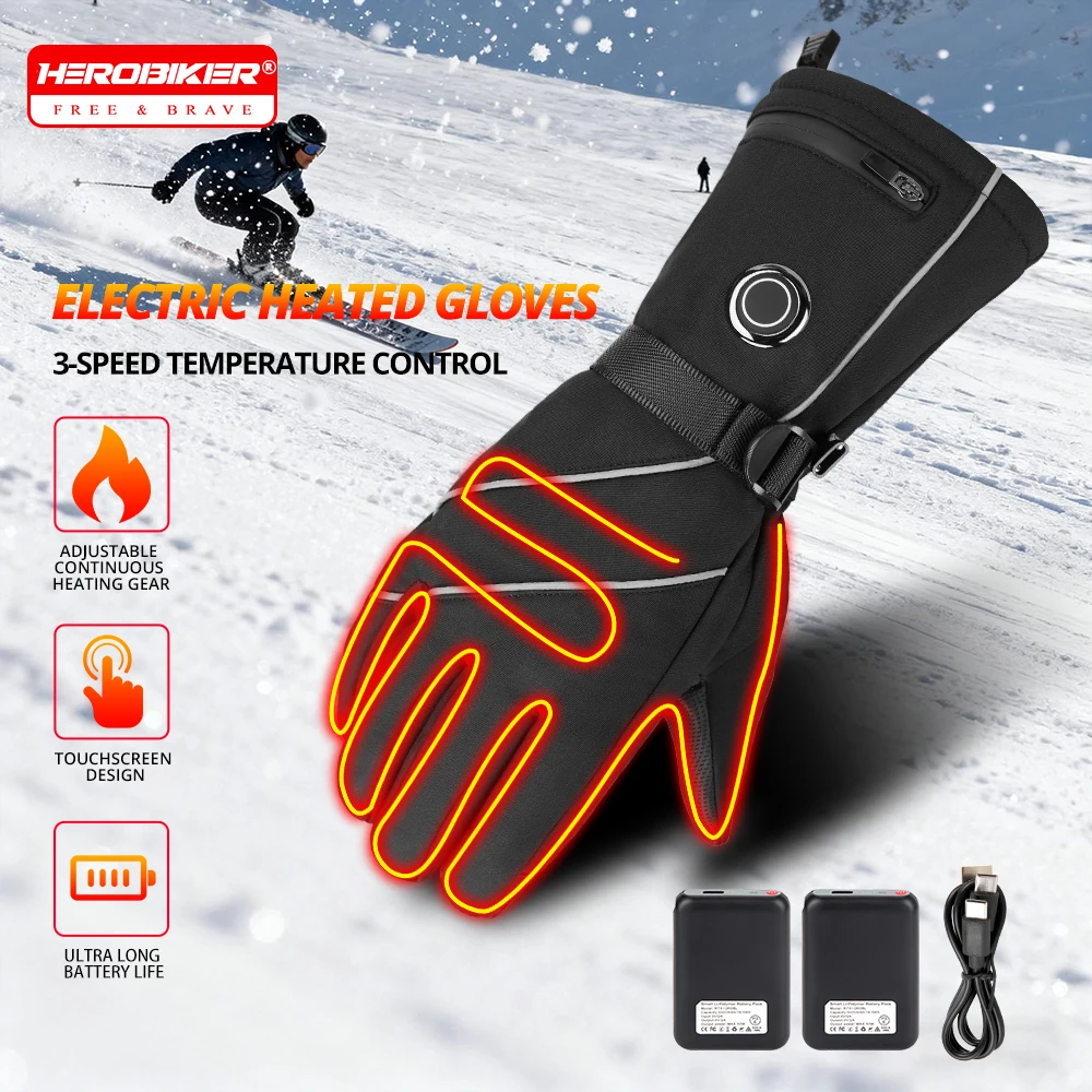 

Sking Heating Gloves Waterproof Winter Warm Moto Heating Gloves 5000mAh Rechargeable Heating Gloves Men