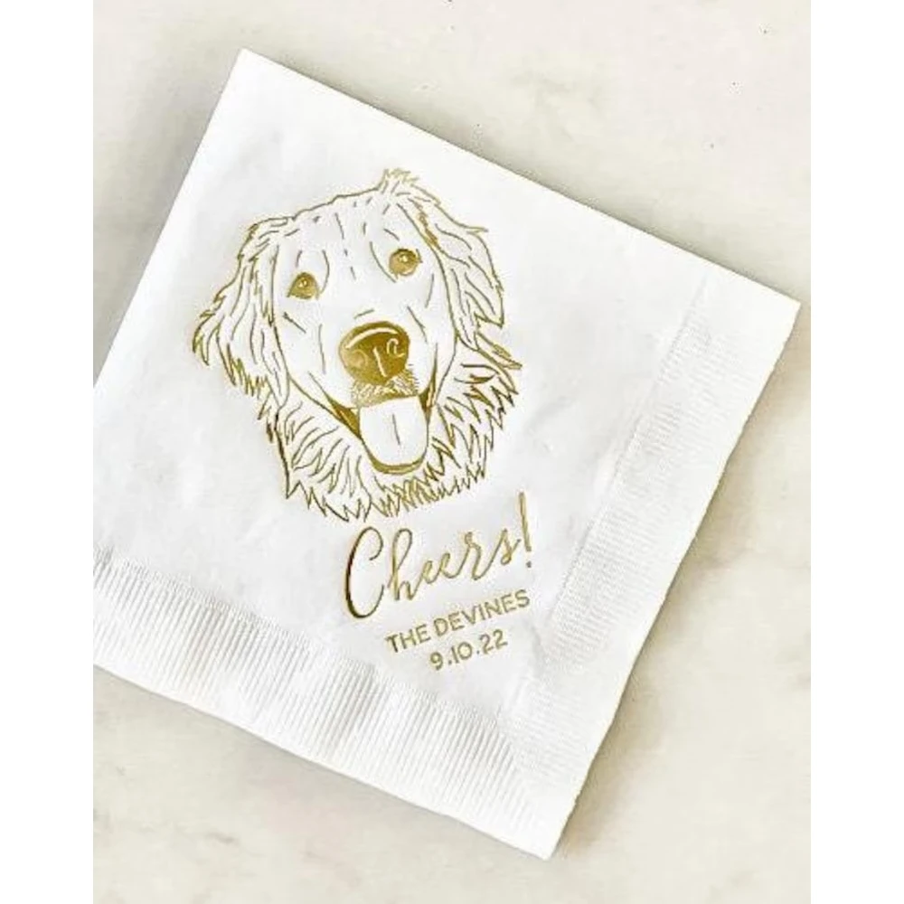 

50Pcs Custom Pet Cocktail Napkins | Dog Cocktail Napkins | Pet Illustration | dog cocktail napkin wedding | dog napkins wedding
