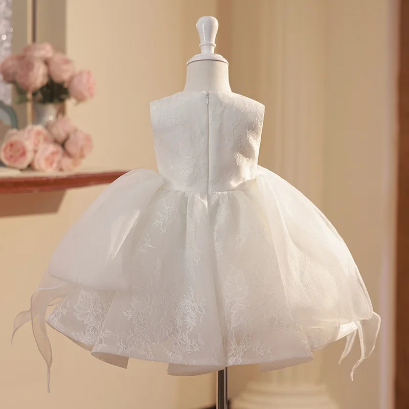 Vestido de renda branco de luxo para crianças, vestidos para festa de aniversário, casamento, bebê batismo, crianças, meninas