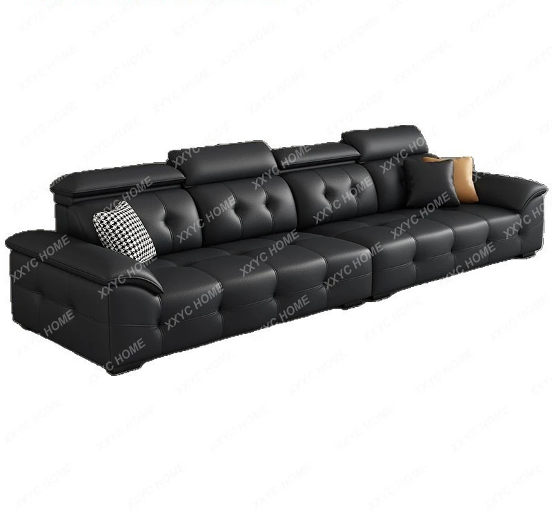 FF New sofa living room  minimalist light luxury straight row leather art Lawrence leather sofa