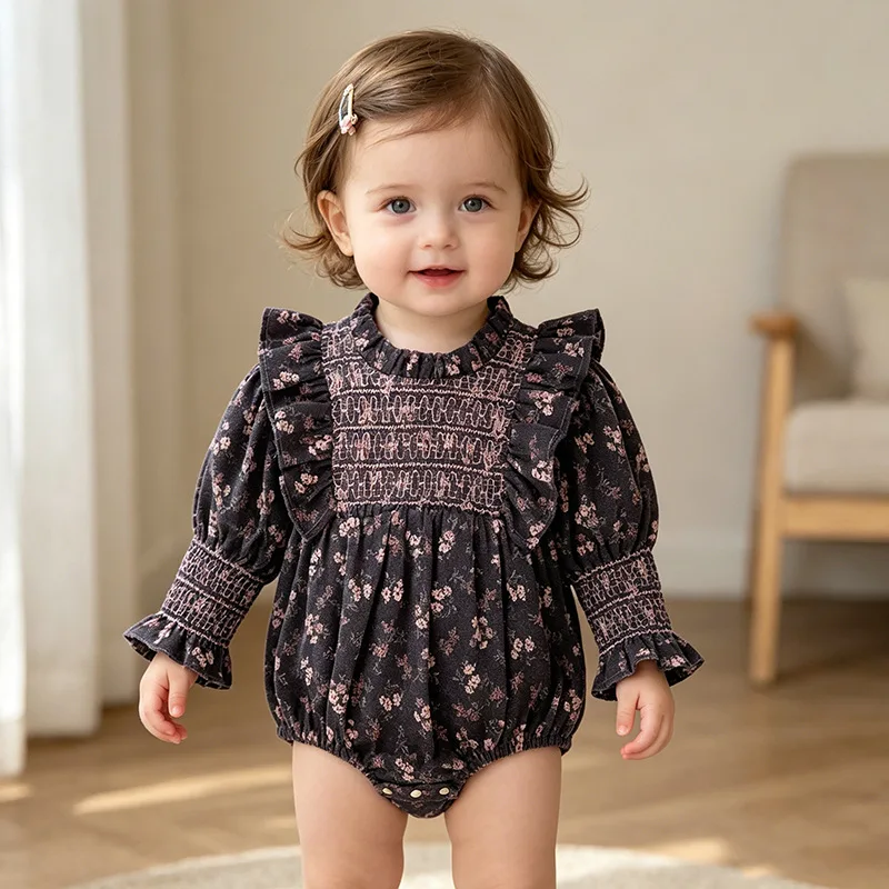Baby Rompers for Spring and Autumn Newborn Clothes Floral Patterns Long Sleeves Korean Children's Clothing Girls Baby Rompers
