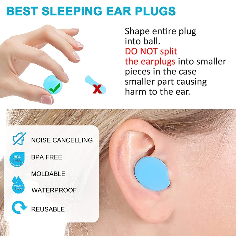 8 buah/kotak sumbat telinga silikon pengurang Kebisingan tidur Anti pembatalan isolasi suara Earplug perlindungan tidur dapat digunakan kembali sumbat telinga