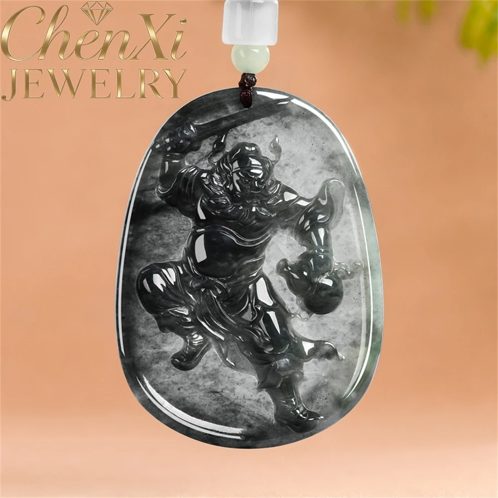 

High-end Natural Ice-planted Black Jadeite Magic Zhong Kui Pendant Luxury Quality Fashion Fine Jewelry Amulets Exquisite Elegant