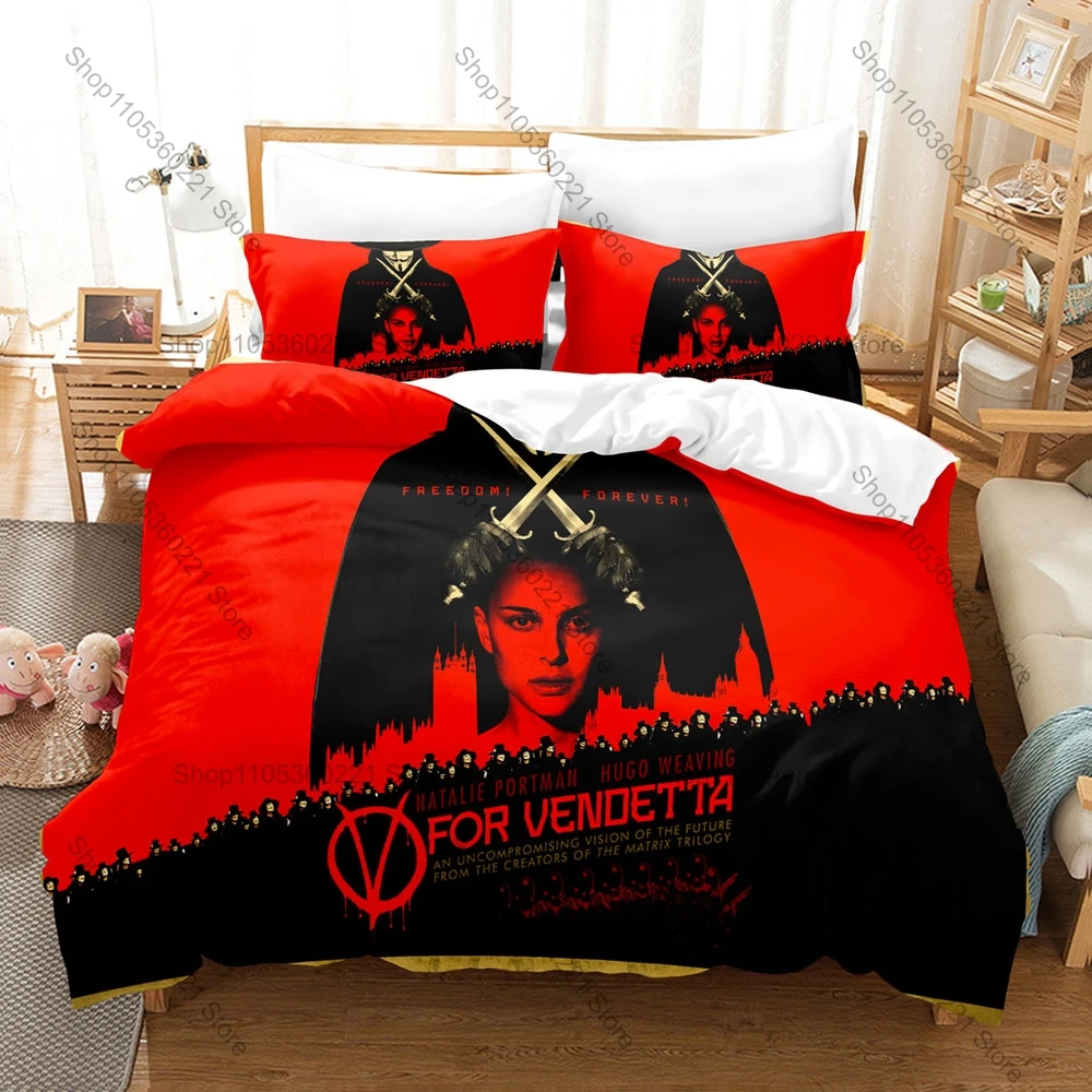 Cool Movie Style Bedding Set 3Pcs V For Vendetta Design Modern Household Bedroom Ornament