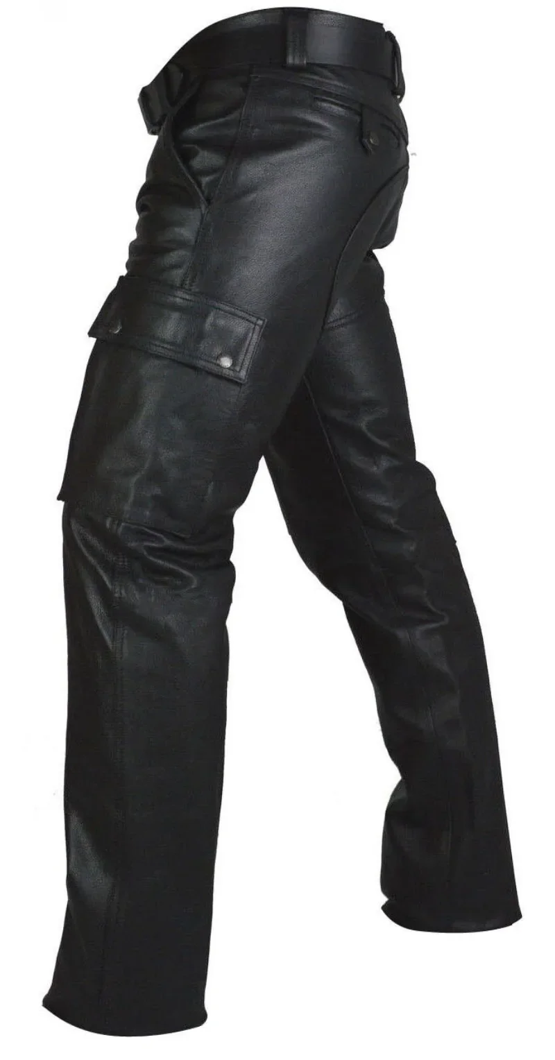 Pantalones impermeables de cuero sintético mate para hombre, pantalones tácticos militares de PU negro para exteriores, senderismo