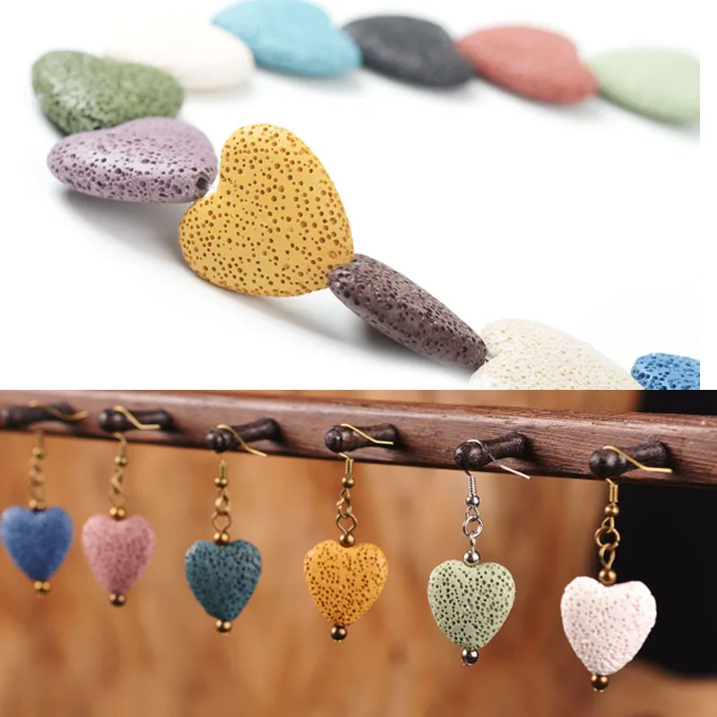 20MM Natural Lava Colorful Heart Shaped Volcanic Stone Spacer Beads Charming Loose Beads DIY Earrings Necklace Jewelry image 5