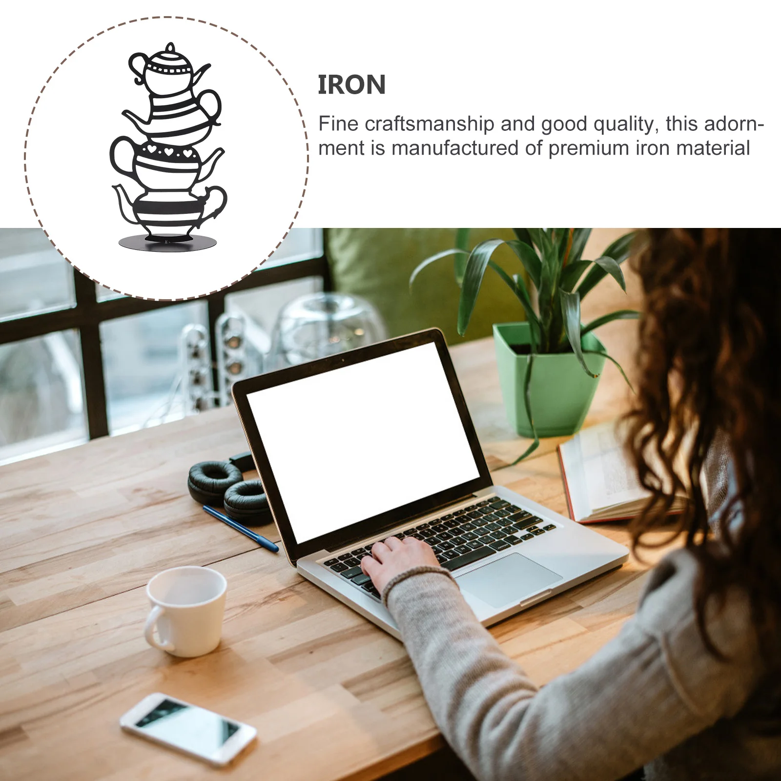 

1Pcs Teapot Design Desktop Iron Decor Black Creative Home Ornament Office Tabletop Decor Artistic Living Room Adornment