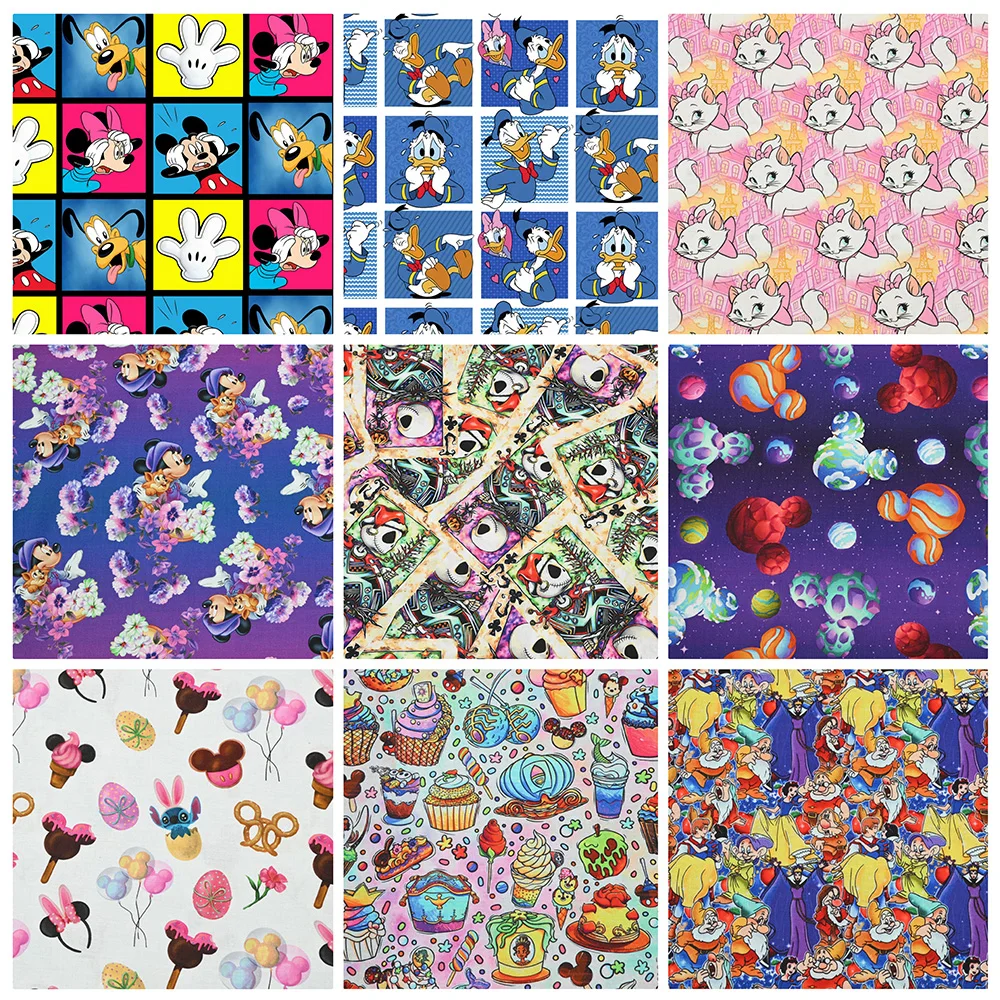 

20 Count Plain Cotton Disney Mickey Cat Marie Print Fabric for Sewing Patchwork Handmade DIY Bags Child Clothes Material