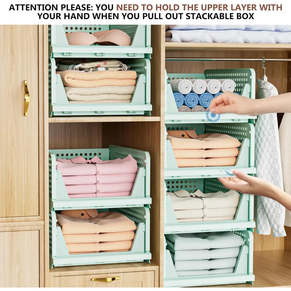 منظمات خزائن قابلة للطي، وصناديق تخزين بلاستيكية قابلة للتكديس للخزائن والخزائن