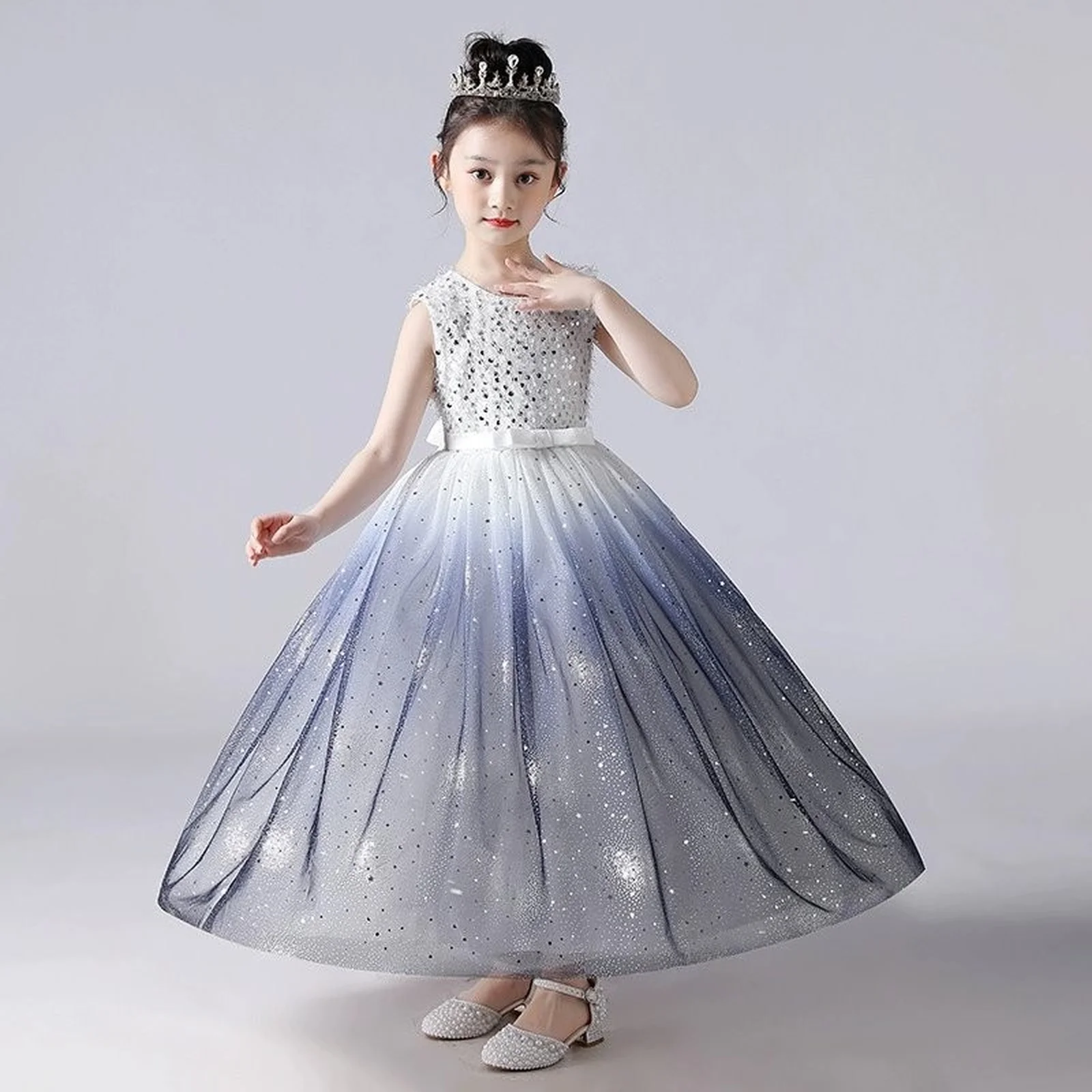 

Girl's Luxury Sequin Party Christmas Flower Wedding Birthday Dress Halloween Child Evening Age 8 To 14 Woman Long Tulle Costumes